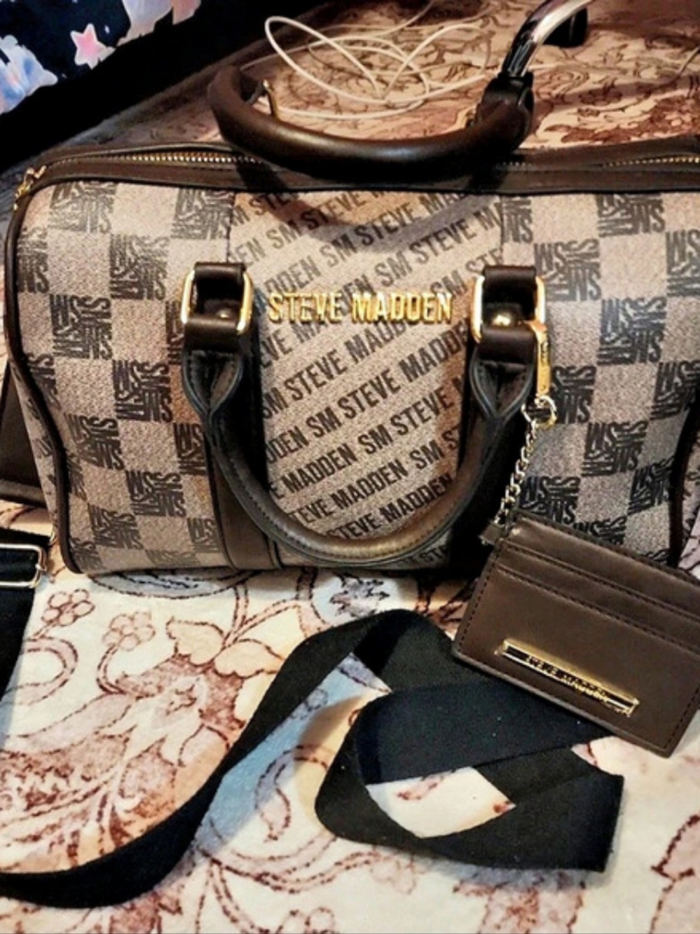 Steve Madden Bwalsh Satchel Logo Print Brown & Black